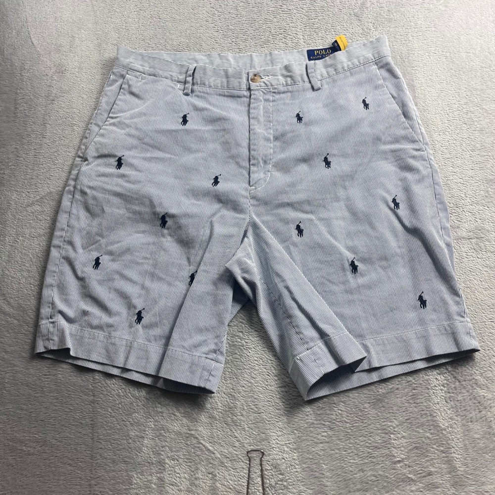 Polo Ralph Lauren Mens 35 Blue White Seersucker Pony Logo Classic Fit Shorts